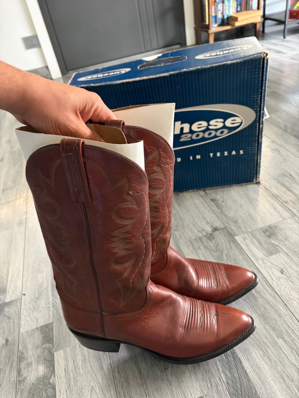 Lucchese Brown Lone Star Calf Leather Cowboy Boots Sz 11 D